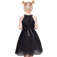 Girls Dress Black Lace Rhinestone Halter Neck Formal Party Ball Gown Size 5-12 Years