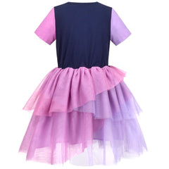 Girls Dress Purple Easter Rabbit Pleated Ruffle Tulle Short Sleeve Size 6-10 Years