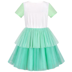 Girls Dress Green Rabbit Layered Pleated Tulle Party Casual Easter Size 6-10 Years