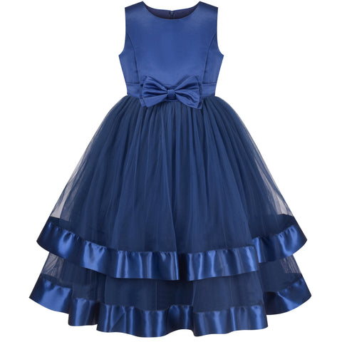Girls Dress Blue Ball Gown Wedding Party Pageant Formal Sleeveless Size 6-12 Years