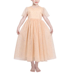 Flower Girls Dress Beige Sparkling Sequin Party Princess Tulle Wedding Size 6-12 Years