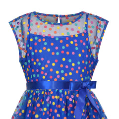 Girls Dress Multicolor Rainbow Classic Polka Dot Blue Tulle Party Gown Size 6-12 Years