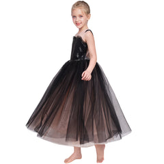 Girls Dress Black Lace Mesh Tulle Sequin Party Princess Pageant Gown Size 6-12 Years