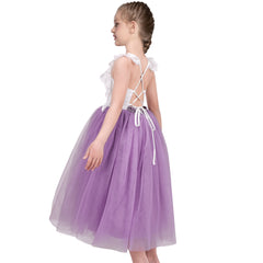 Girls Dress Purple Lace Tulle Sleeveless Hollow Back Party Pageant Size 5-10 Years