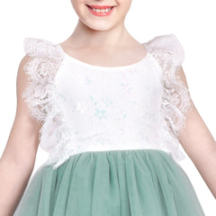 Girls Dress Green Lace Tulle Hollow Back Halter Elegant Bridesmaid Size 5-10 Years