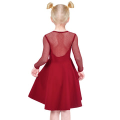 Girls Dress Red Sheer Mesh Long Pearl Cotton Festival Christmas Size 6-12 Years