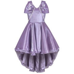 Girls Dress Purple Hi-lo Pearl Organza Bow Sleeve Party Princess Pageant Size 6-12 Years