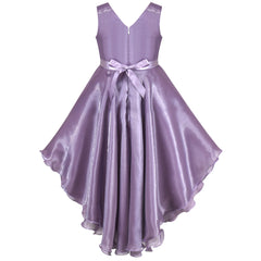Girls Dress Purple Hi-lo Pearl Organza Bow Sleeve Party Princess Pageant Size 6-12 Years