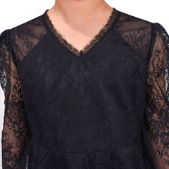 Girls Dress Black Floral Lace Long Mesh Sleeve Birthday Party Elegant Pageant Size 7-14 Years