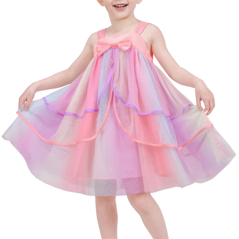 Girls Dress Multicolor Princess Tulle Rainbow Sundress Summer Holiday Size 5-12 Years