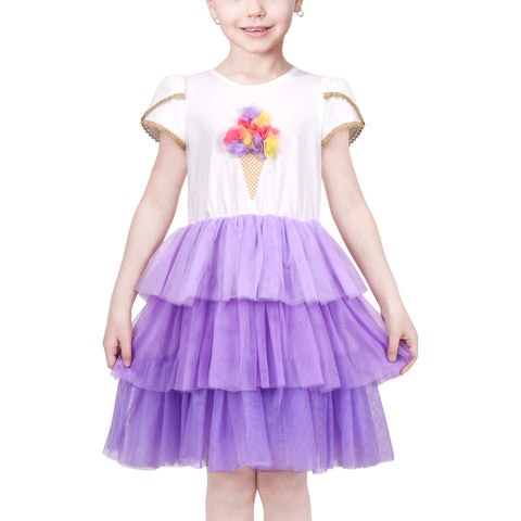 Girls Dress Ice Cream Purple Layered Tulle Cake Sundress Casual Size 4-8 Years
