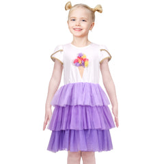 Girls Dress Ice Cream Purple Layered Tulle Cake Sundress Casual Size 4-8 Years