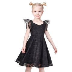 Girls Dress Black Floral Lace Butterfly Formal Party Pageant Gown Size 5-10 Years