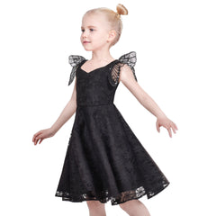 Girls Dress Black Floral Lace Butterfly Formal Party Pageant Gown Size 5-10 Years