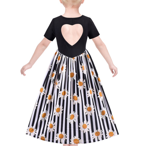Girls Dress Black Tee Sunflower Sundress Heart Casual Princess Holiday Size 5-10 Years