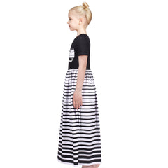 Girls Dress Black Tee Zebra Stripe Classic Casual School Cozy Cotton Maxi Size 5-10 Years