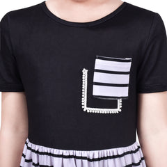 Girls Dress Black Tee Zebra Stripe Classic Casual School Cozy Cotton Maxi Size 5-10 Years