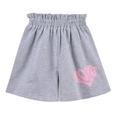 Girls T-shirt Top Short Pants Gym Active White Gray Heart Size 4-10 Years