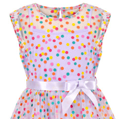 Girls Dress Multicolor Rainbow Polka Dot Retro Purple Tulle Party Gown Size 6-12 Years