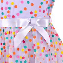 Girls Dress Multicolor Rainbow Polka Dot Retro Purple Tulle Party Gown Size 6-12 Years