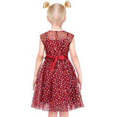 Girls Dress Multicolor Rainbow Polka Dot Classic Red Tulle Party Gown Size 6-12 Years