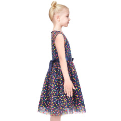 Girls Dress Multicolor Rainbow Polka Dot Vintage Blue Tulle Party Gown Size 6-12 Years