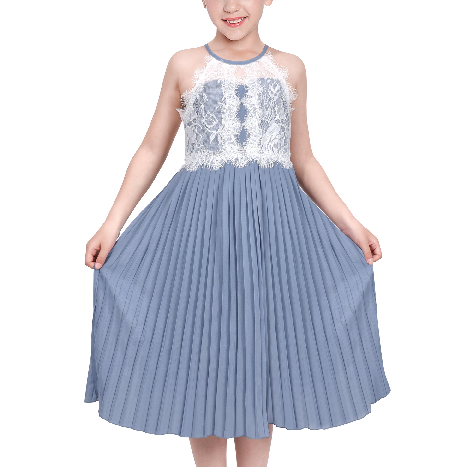 Girls Dress Haze Halter Princess Pleated Formal Party Wedding Sunny Fashion Girls Dress Haze Halter Princess Pleated Formal Party Wedding Sunny Fashion