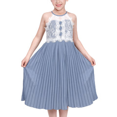 Girls Dress Haze Blue Halter Princess Pleated Formal Party Wedding Size 6-12 Years