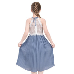 Girls Dress Haze Blue Halter Princess Pleated Formal Party Wedding Size 6-12 Years