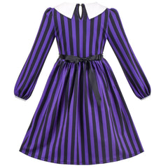 Girls Dress Purple White Collar Belted Retro Vintage Uniform Daily Casual Size 5-10 Years