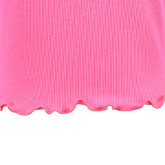 Girls T-shirt Crop Top Pink Lettuce Trim Ribbed Knit Crewneck Daily Size 4-10 Years