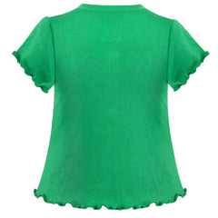 Girls T-shirt Crop Top Green Lettuce Trim Ribbed Knit Button Cozy Size 4-10 Years