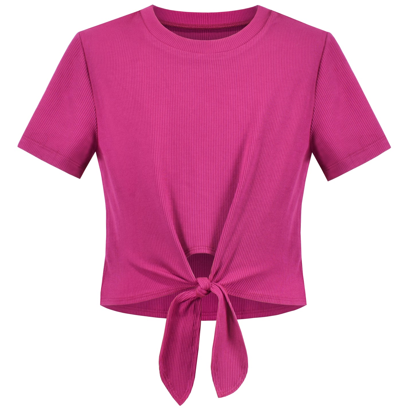 Girls Crop Top 3-Pack Rib-Knit Knot Hem Lettuce Trim Basic Casual Short Size 4-10 Years