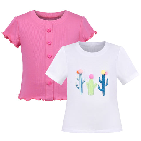 Girls Crop Top 2-Pack Rib-Knit Basic Casual Short Sleeve Athletic Gym Size 4-10 Years