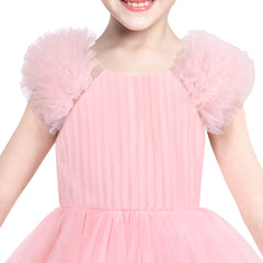 Girls Dress Pink Ruffle Tulle Birthday Party Elegant Formal Bridesmaid Size 6-12 Years