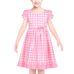 Girls Dress Pink Check Plaid Heart Hollow Vintage Bow Tie Casual Daily Size 5-10 Years