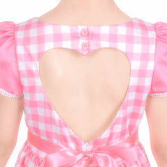 Girls Dress Pink Check Plaid Heart Hollow Vintage Bow Tie Casual Daily Size 5-10 Years