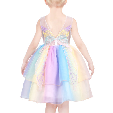 Girls Dress Multicolor Rainbow Bow Tie Butterfly Tulle Party Princess Size 6-12 Years