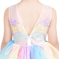 Girls Dress Multicolor Rainbow Bow Tie Butterfly Tulle Party Princess Size 6-12 Years