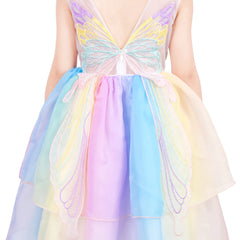 Girls Dress Multicolor Rainbow Bow Tie Butterfly Tulle Party Princess Size 6-12 Years