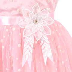 Girls Dress Pink Polka Dot Flower Leaf Fairy Princess Elegant Party Size 6-12 Years