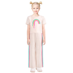 Girls 2 Piece Set T-shirt Pants Straight Wide Rainbow Size 4-10 Years