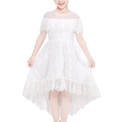 Girls Dress Lace Floral Hi-low Off Shoulder Pageant Bridesmaid Size 4-12 Years