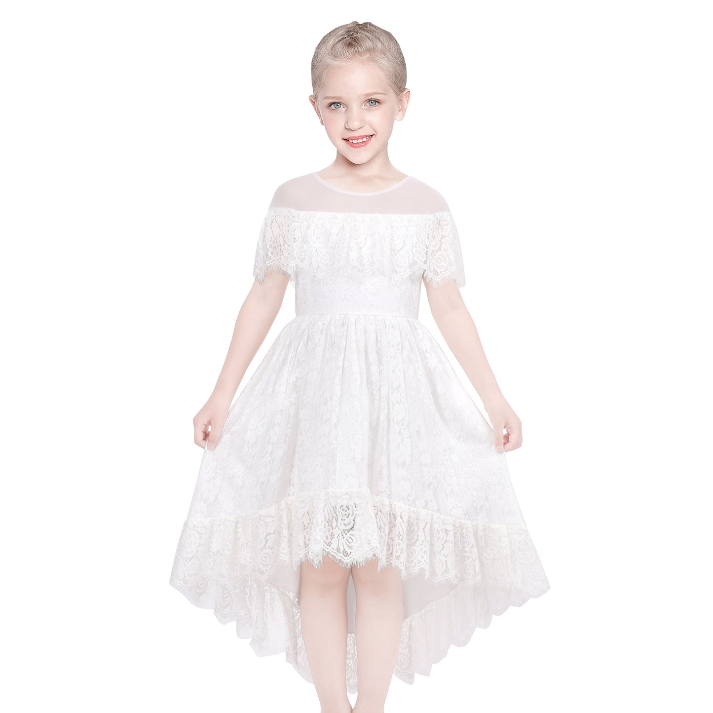 Girls Dress Lace Floral Hi-low Off Shoulder Pageant Bridesmaid Size 4-12 Years