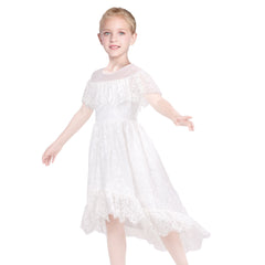 Girls Dress White Lace Floral Hi-low Off Shoulder Pageant Bridesmaid Size 6-12 Years