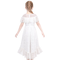 Girls Dress Lace Floral Hi-low Off Shoulder Pageant Bridesmaid Size 4-12 Years