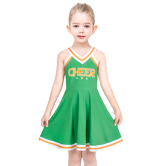 Girls Dress Green Cheerleader Uniform Outfit Pom Party Celebration Size 4-8 Years