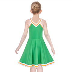 Girls Dress Green Cheerleader Uniform Outfit Pom Party Celebration Size 4-8 Years