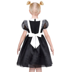Girls Dress Black White Spider Web Halloween Party Puff Mesh Sleeves Size 6-12 Years