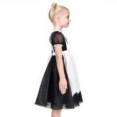 Girls Dress Black White Spider Web Halloween Party Puff Mesh Sleeves Size 6-12 Years